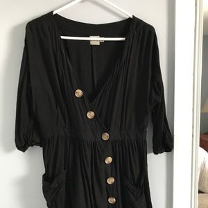 Black Mini Dress with Button detail and POCKETS